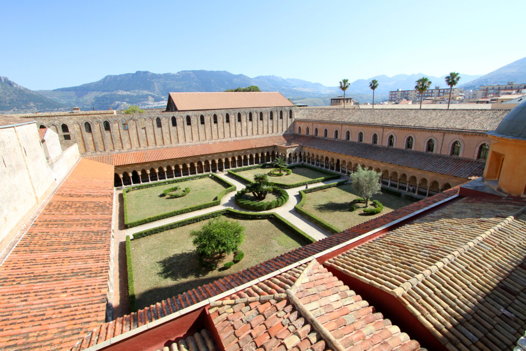 View on the cloister of the monastery from the terraces of the Cathedral of Monreale