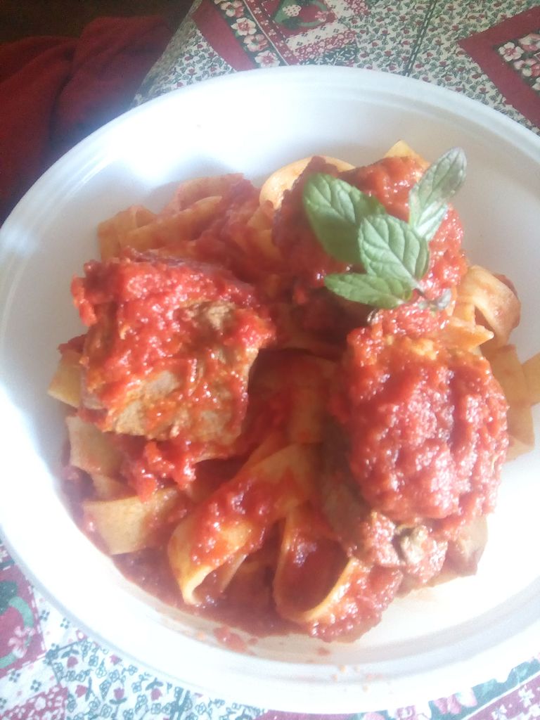 Pasta with red tuna sauce