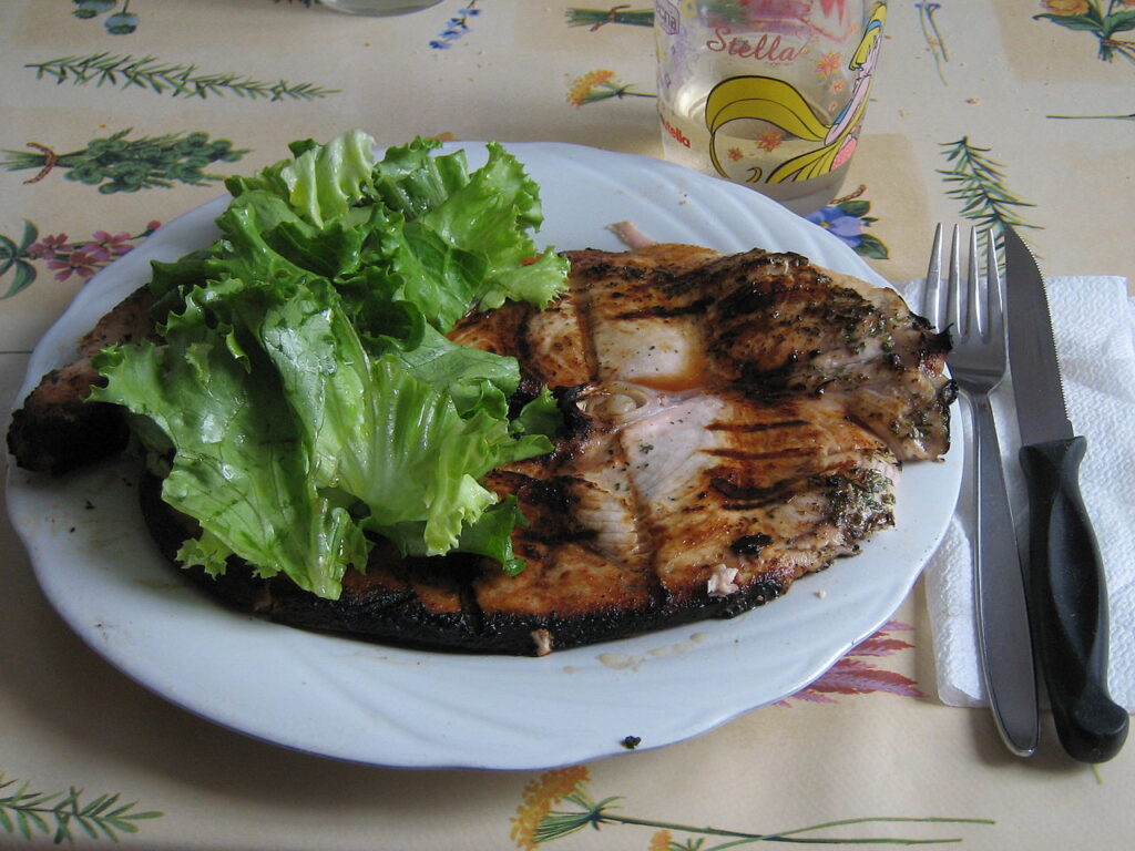 Swordfish steak, typical Sicilian dish